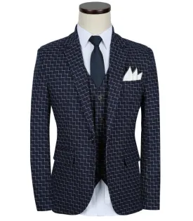 3-Piece Men's Suits Slim Fit 1-Button Suits Blue Black