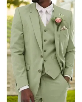 3 Pieces Spring Light Sage Green Groomsmen Suit for Wedding CB94348