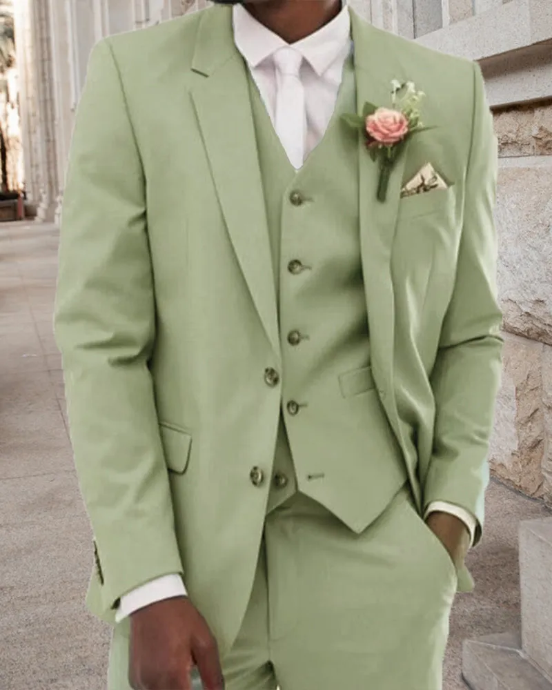 3 Pieces Spring Light Sage Green Groomsmen Suit for Wedding CB94348