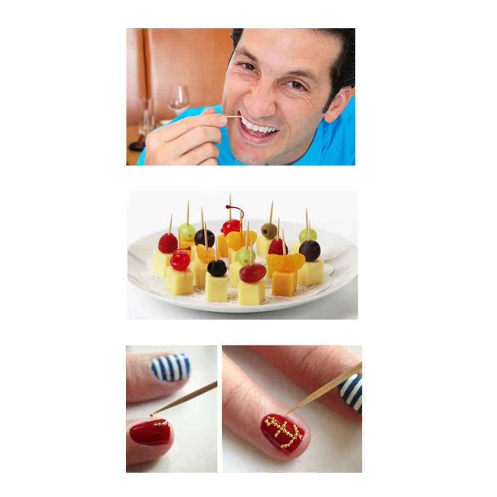 600 Bamboo Wooden Toothpicks Fruit Picks Natural Round Catering Party Oral Care