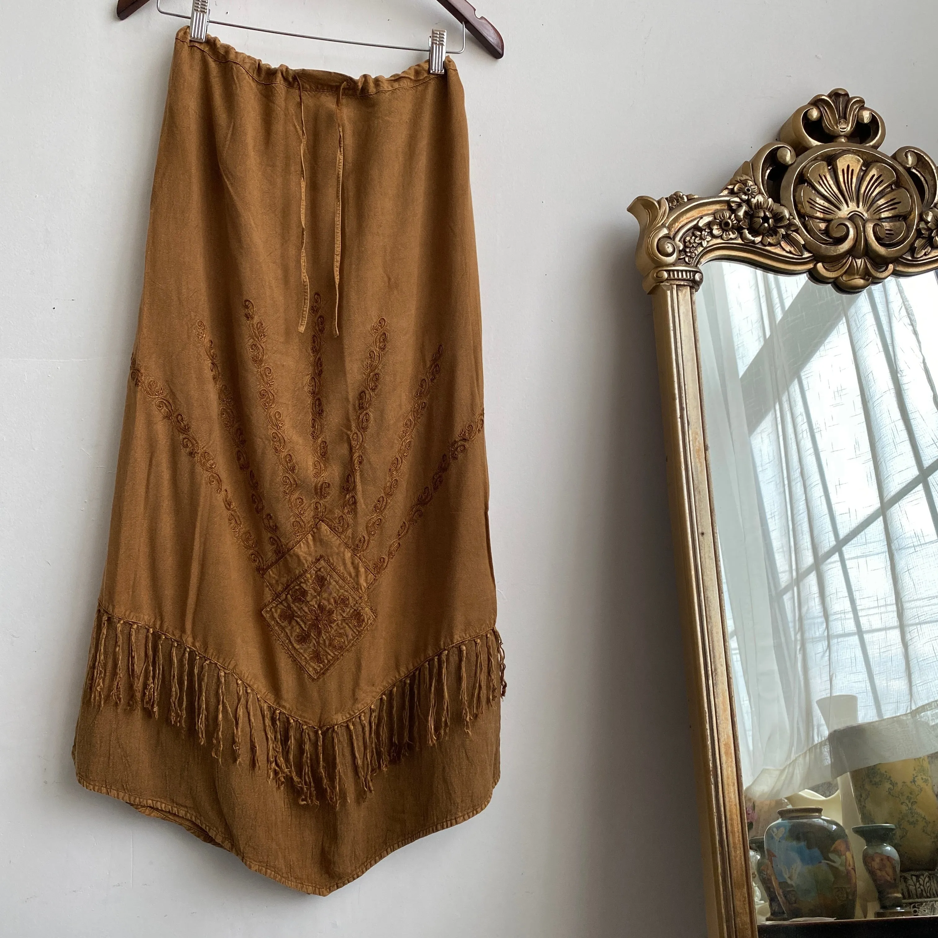 90s boho fringe maxi skirt