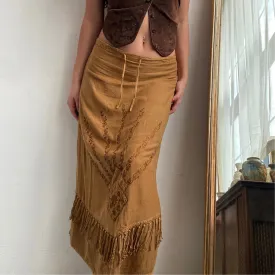 90s boho fringe maxi skirt
