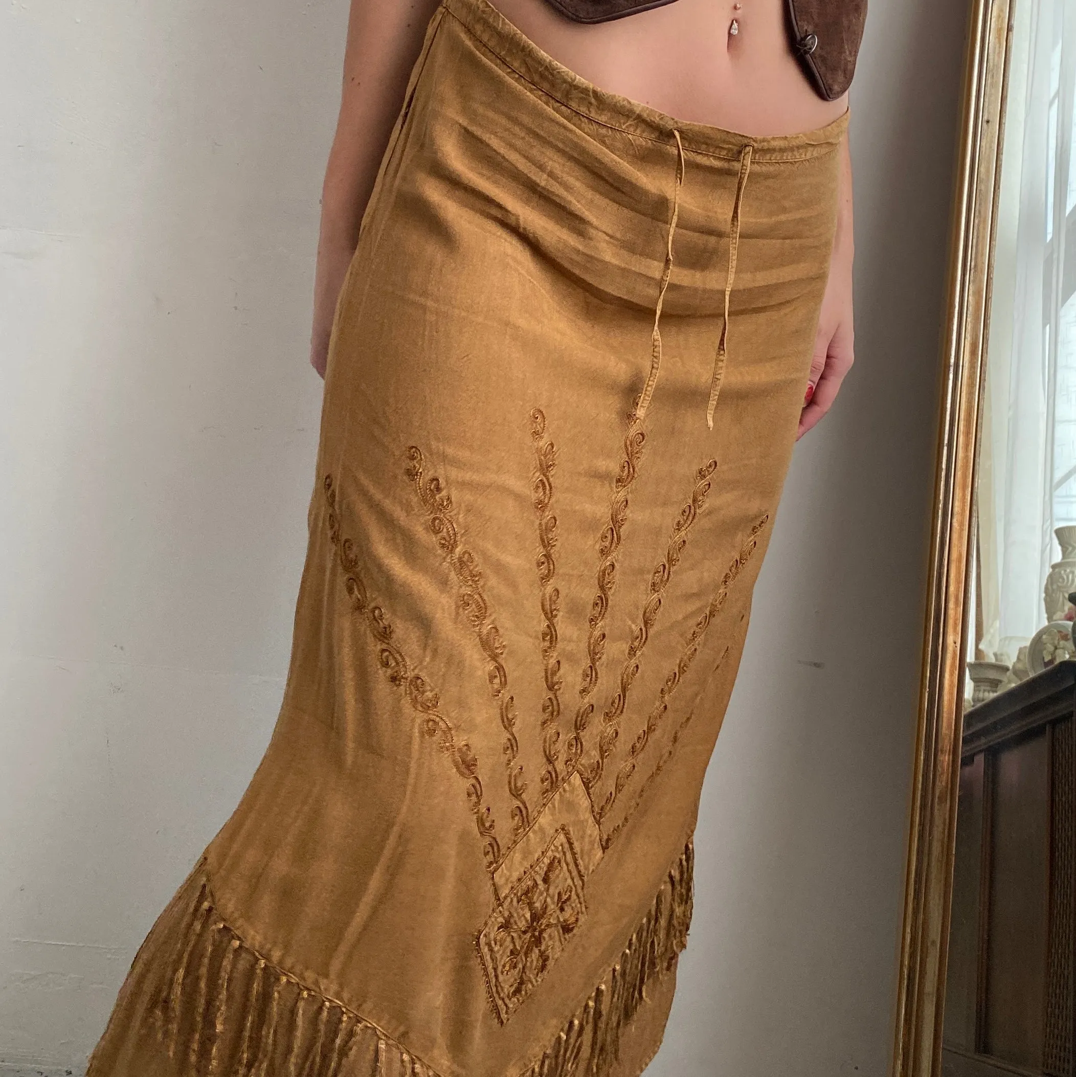 90s boho fringe maxi skirt
