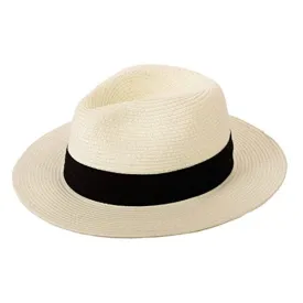 Anycosy Panama Straw Hat,Womens Sun Hats Summer Wide Brim Floppy Fedora Beach Cap UPF50 （A01-Beige）