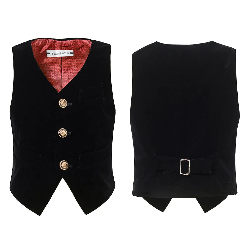 Black Velvet 3 Piece Boy's Formal Boys Suits With Jacket Vest Pants