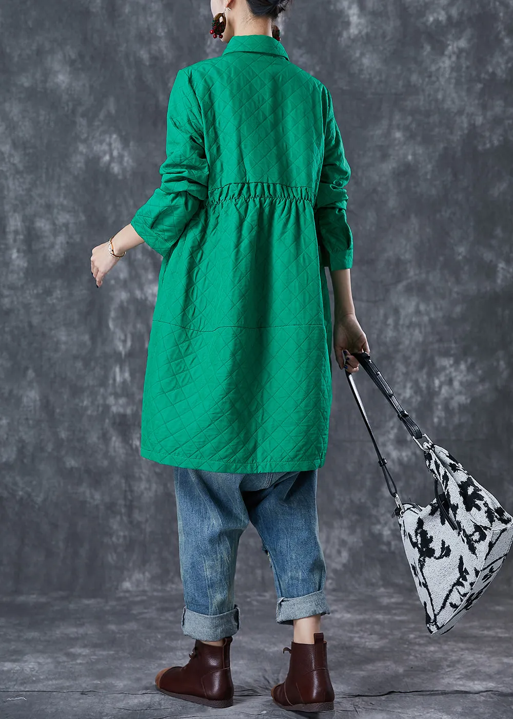 Bohemian Green Peter Pan Collar Plaid Cotton Coat Fall ML1830
