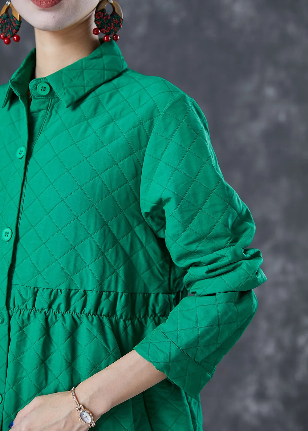 Bohemian Green Peter Pan Collar Plaid Cotton Coat Fall ML1830
