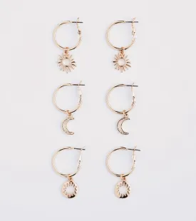 Boho Charm Huggie Hoop Earring Set
