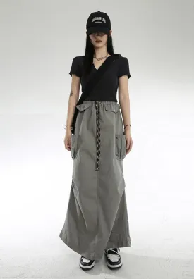 Cargo Pockets Parachute Maxi Skirt