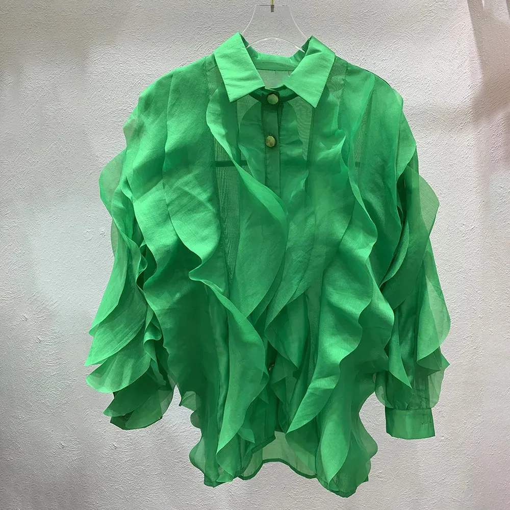 Casual White Straight Shirt For Women Lapel Long Sleeve Ruched Solid Blouses Female Spring Clothing Style