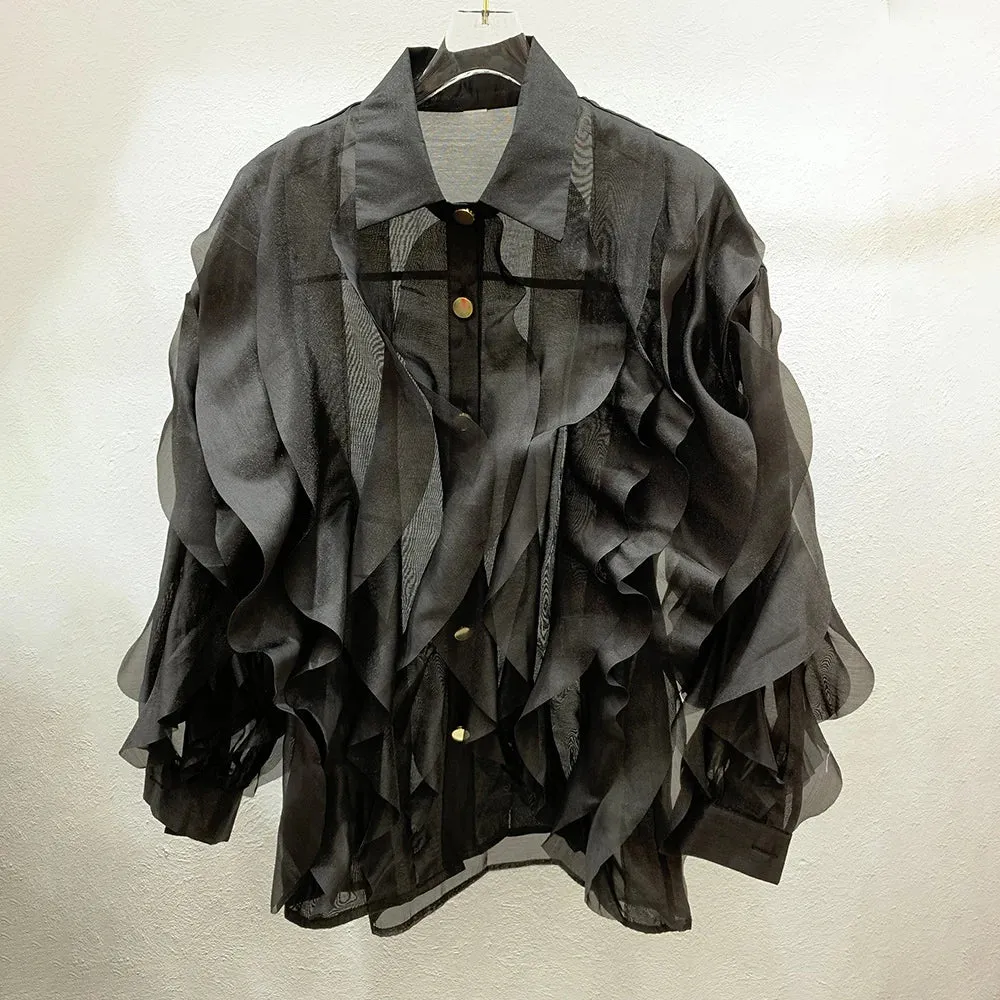 Casual White Straight Shirt For Women Lapel Long Sleeve Ruched Solid Blouses Female Spring Clothing Style