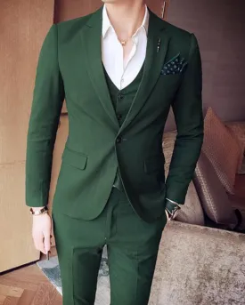 CB04281 Slim Fit Dark Forest Green notch lapel three Pieces Suits Men's Wedding Dress Tuxedos (Jakcet pants vest)