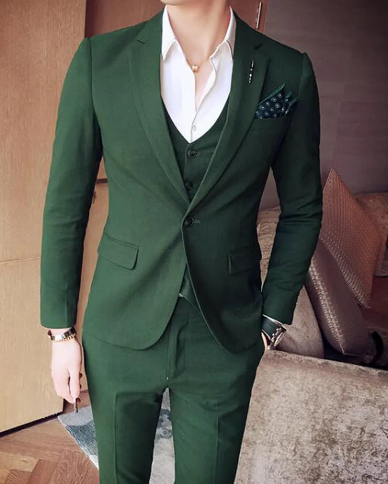 CB04281 Slim Fit Dark Forest Green notch lapel three Pieces Suits Men's Wedding Dress Tuxedos (Jakcet pants vest)