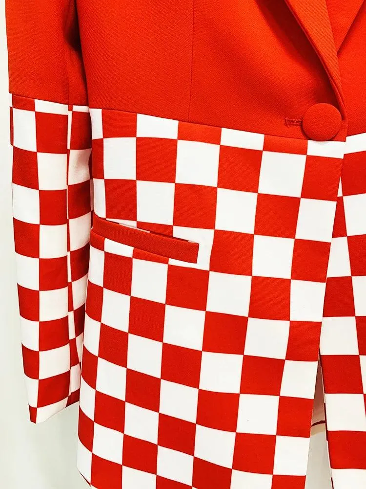 Checkered Block Blazer, Flare Pants Suit