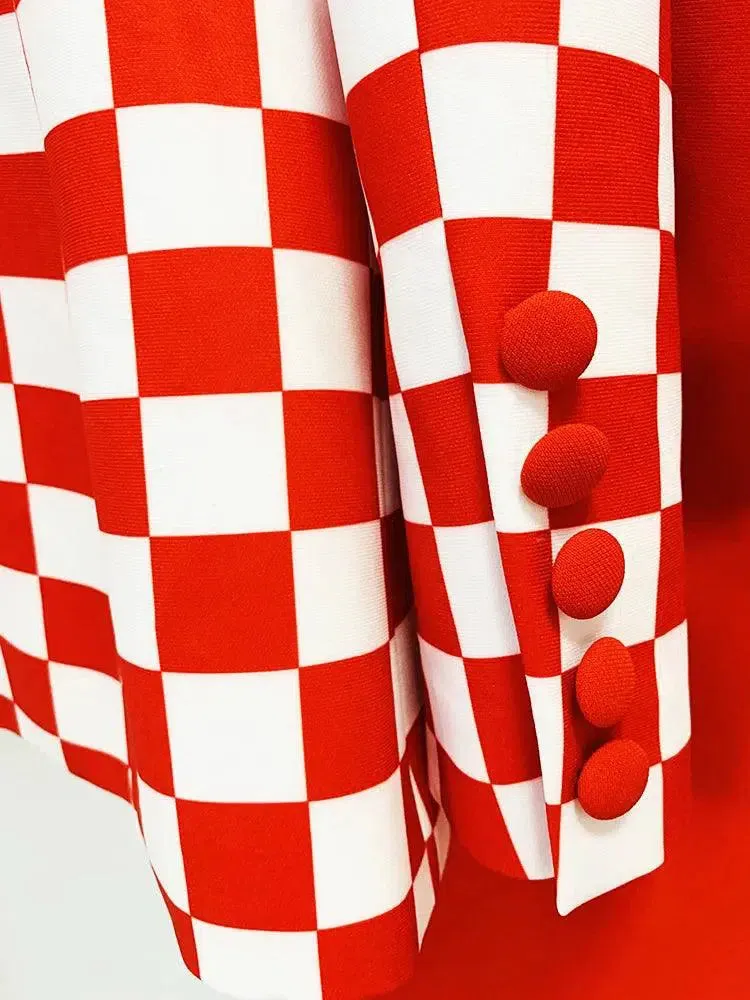 Checkered Block Blazer, Flare Pants Suit
