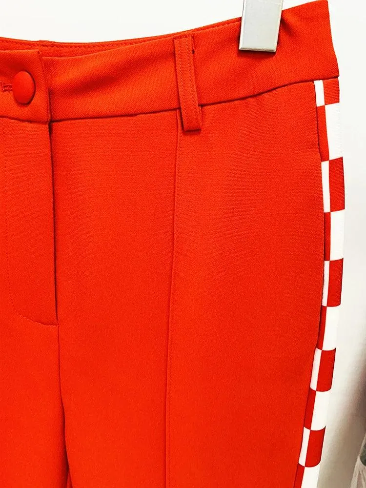 Checkered Block Blazer, Flare Pants Suit