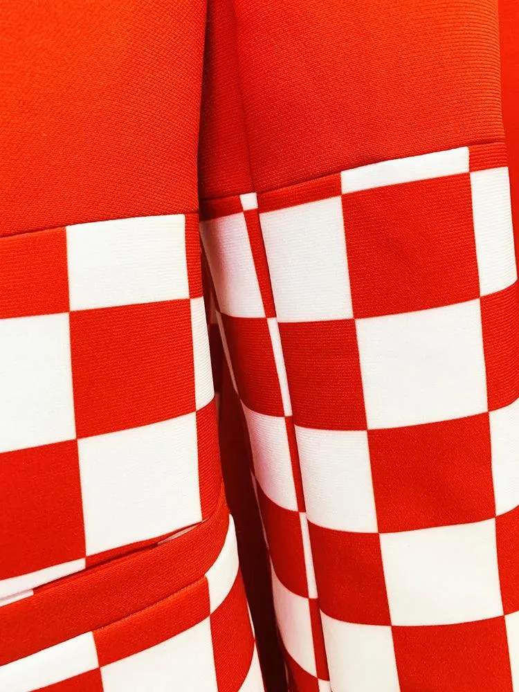Checkered Block Blazer, Flare Pants Suit