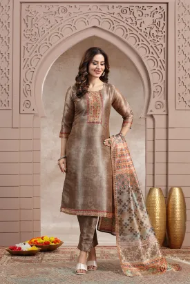 Chikoo Mirror Chanderi Suit Set