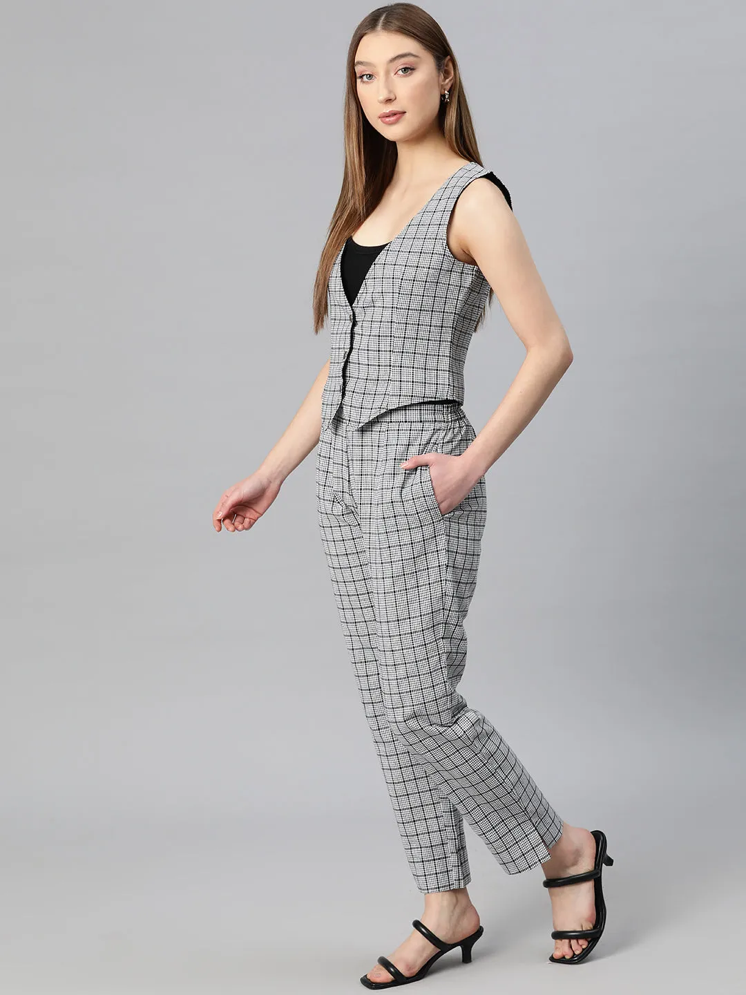 Cottinfab Women Checked Single-Breasted Two-Piece Suit