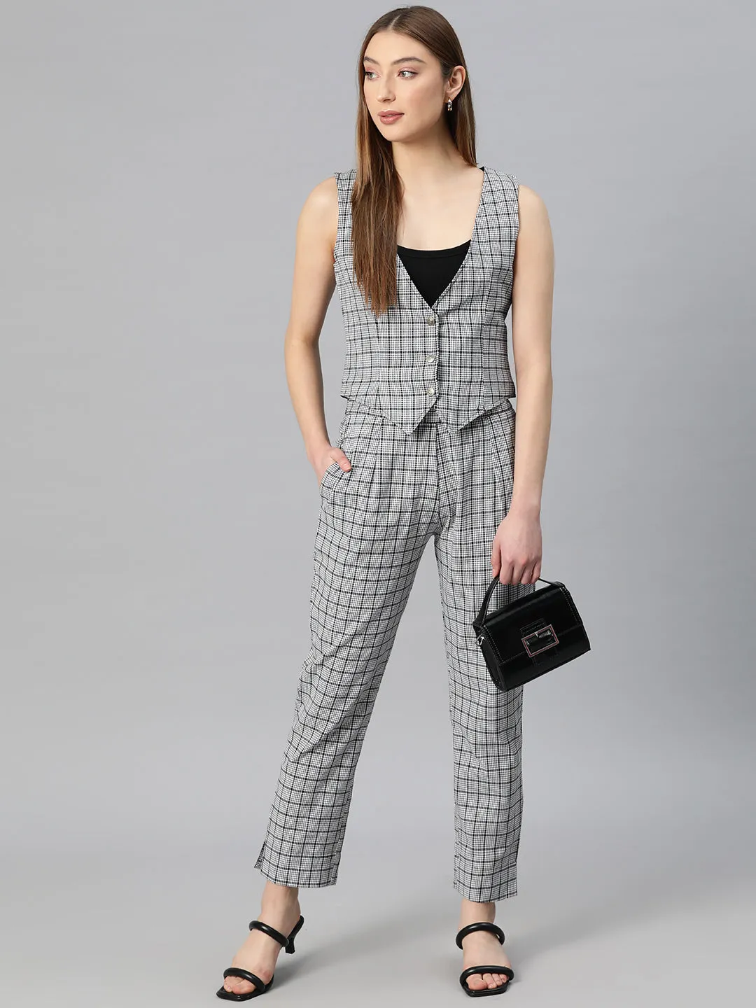 Cottinfab Women Checked Single-Breasted Two-Piece Suit