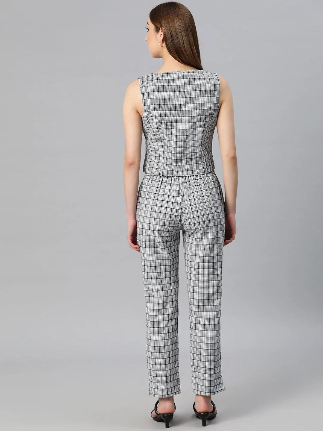Cottinfab Women Checked Single-Breasted Two-Piece Suit