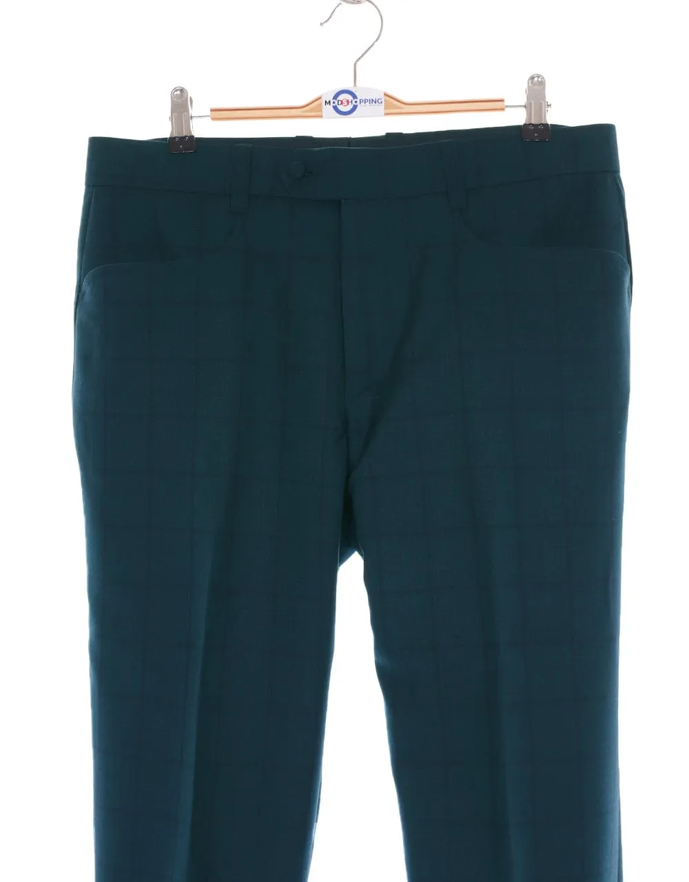 Dark Sea Green Windowpane Check Double Breasted Suit