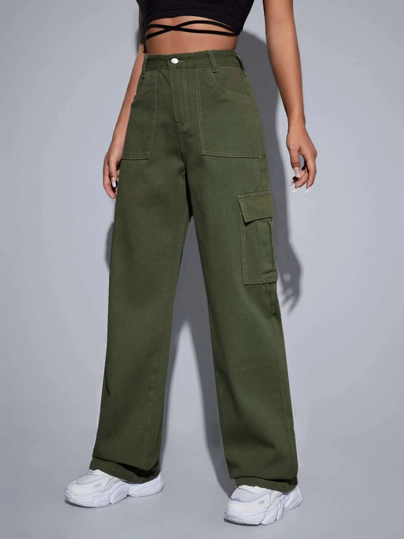 Denim Loose High Waist Cargo Jeans
