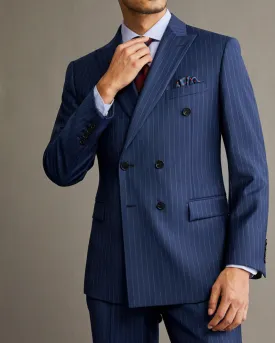 Double Breast Tailor Made Navy Blue Stripe Wedding Suits  2 Pieces Formal Dress Blazer Outfit (Jacket  pants) CB11223)