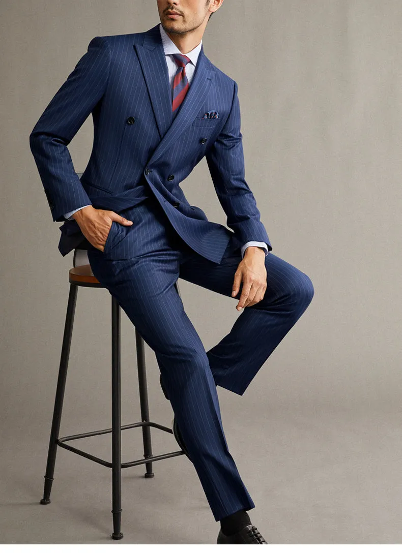 Double Breast Tailor Made Navy Blue Stripe Wedding Suits  2 Pieces Formal Dress Blazer Outfit (Jacket  pants) CB11223)