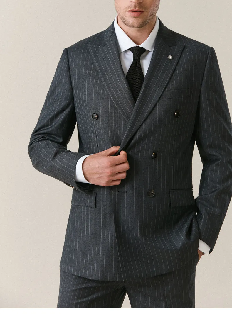 Double Breast Tailor Made Navy Blue Stripe Wedding Suits  2 Pieces Formal Dress Blazer Outfit (Jacket  pants) CB11223)