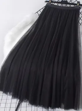 FAIRYTALE 3 LAYER TULLE MESH SKIRT BLACK