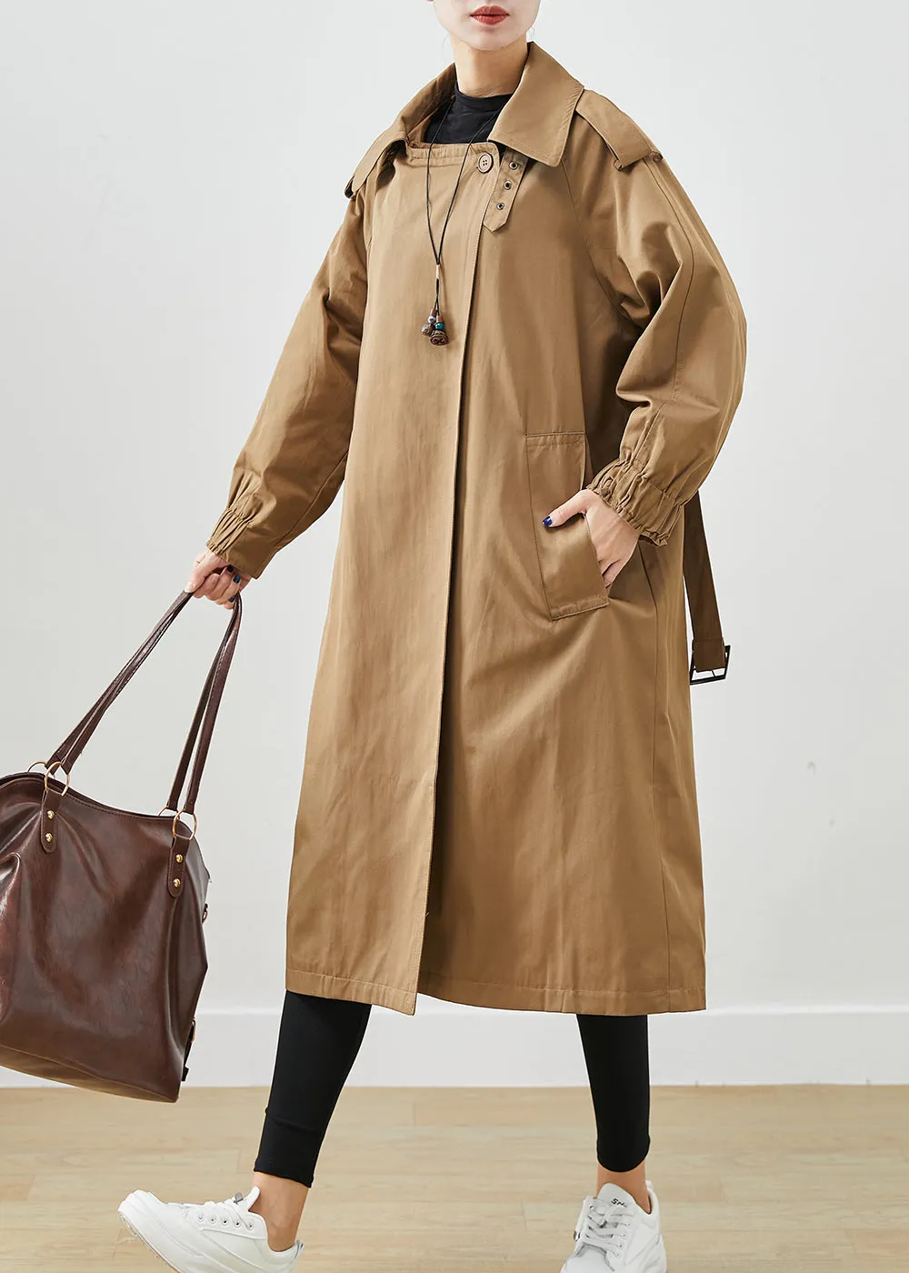 Fashion Chocolate Oversized Pockets Cotton Coat Outwear Fall ML2524