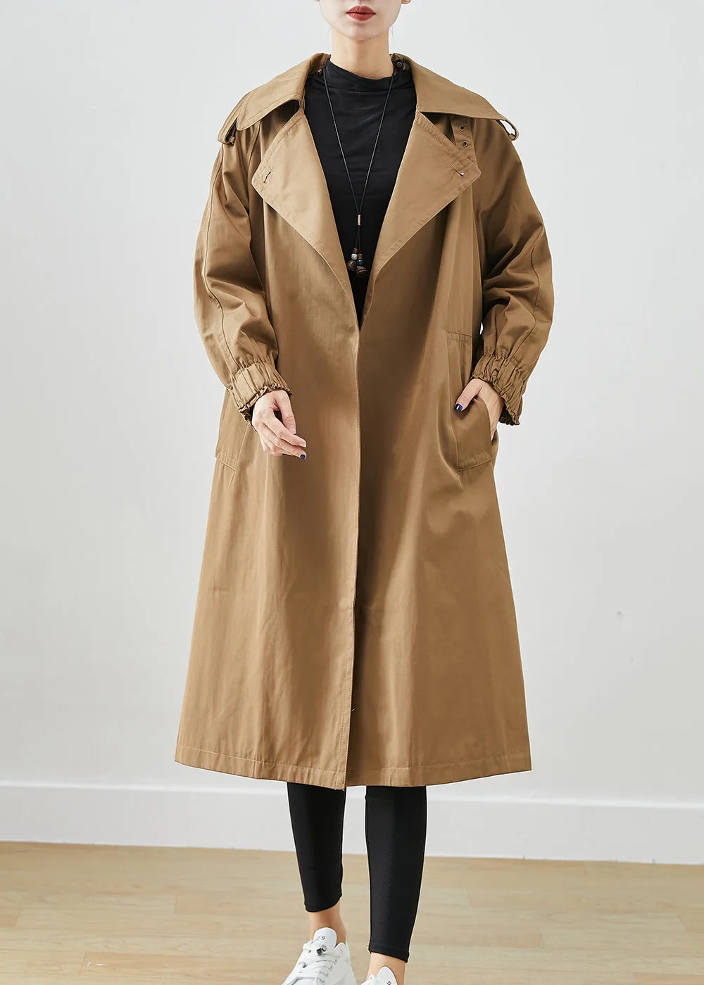 Fashion Chocolate Oversized Pockets Cotton Coat Outwear Fall ML2524
