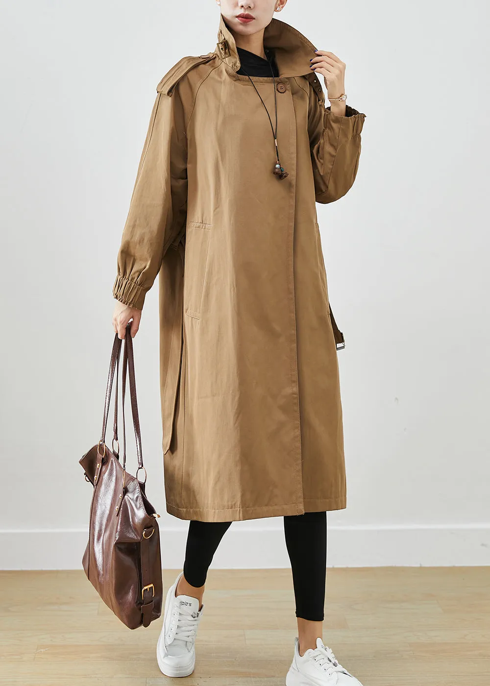 Fashion Chocolate Oversized Pockets Cotton Coat Outwear Fall ML2524