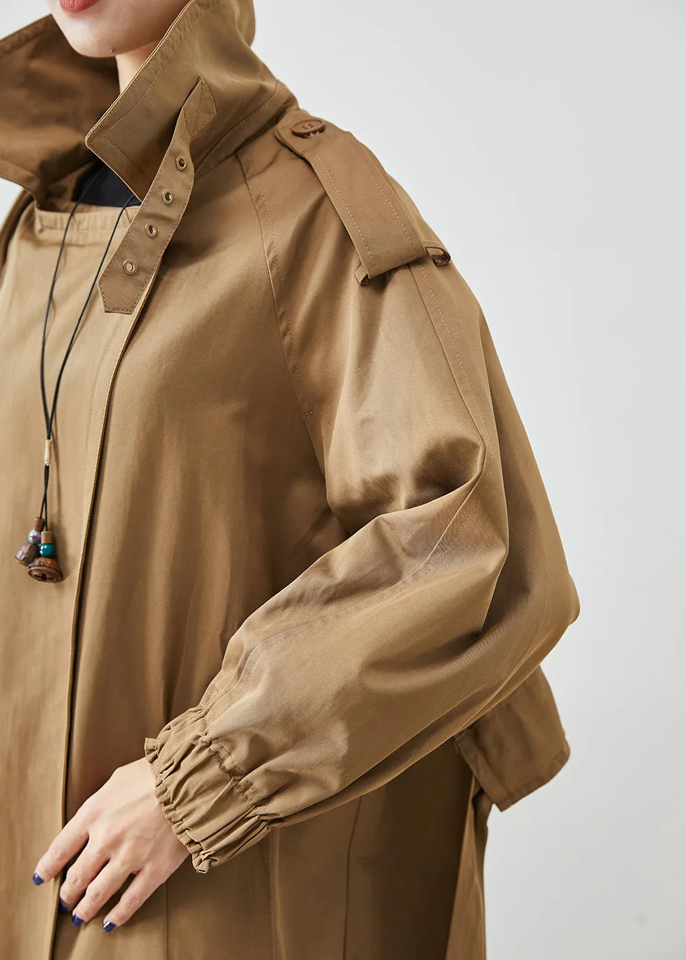 Fashion Chocolate Oversized Pockets Cotton Coat Outwear Fall ML2524