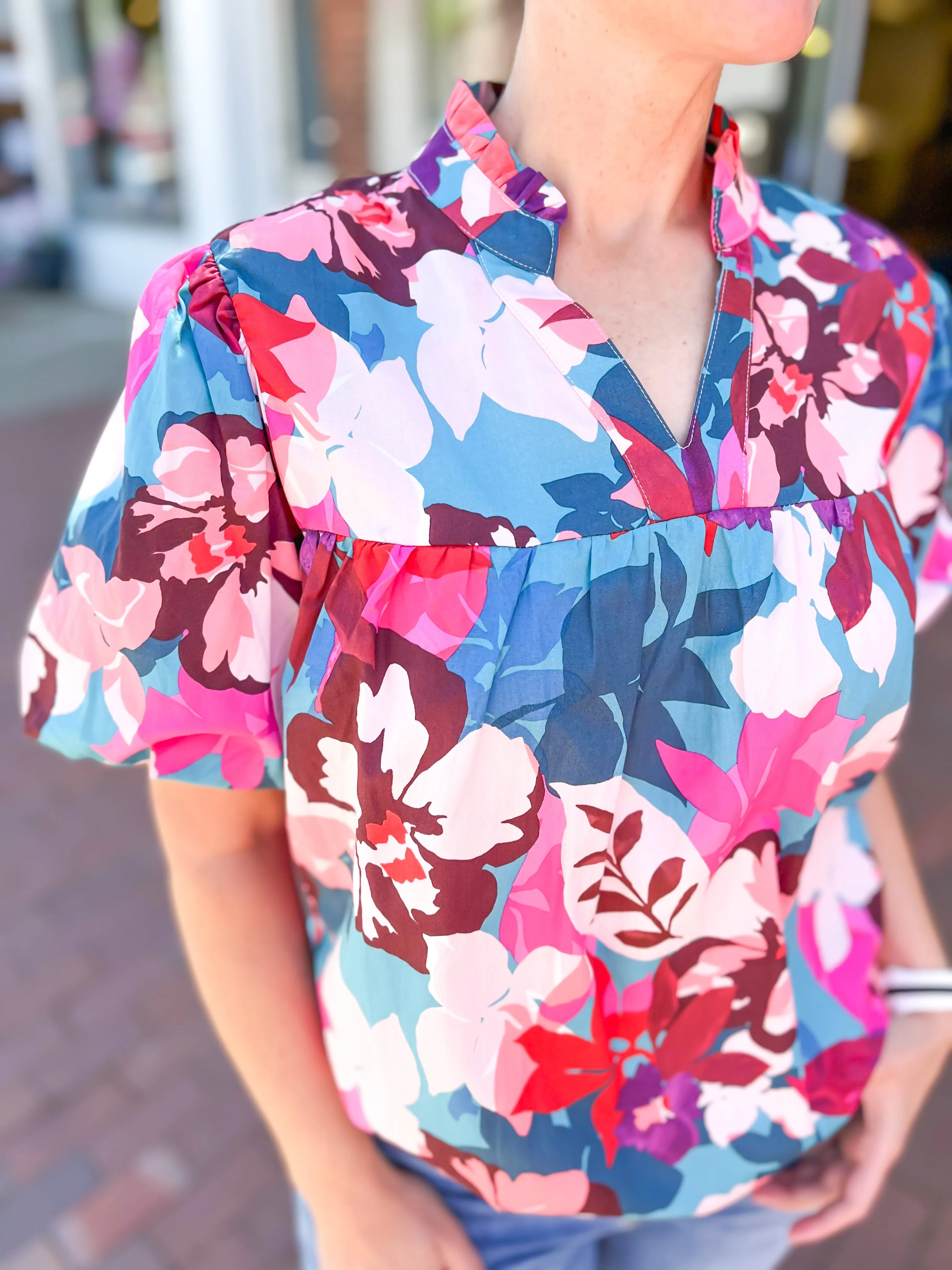 Floral Woven Puff Sleeve Blouse