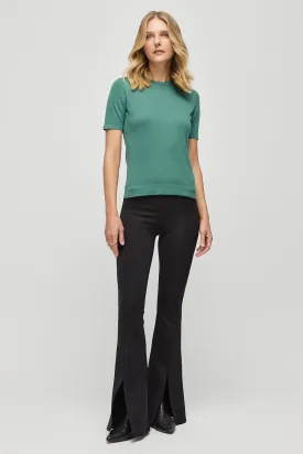 Green Silk Cashmere Aleyna Round Neck Short Sleeve Women's Knitwear