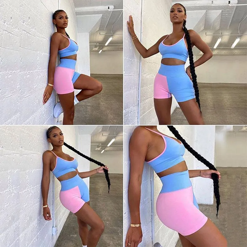 Gym Fitness Sports Bra High Waist Shorts 2pcs Set