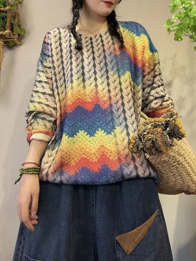 Harajuku Knitwear Printed Sweater