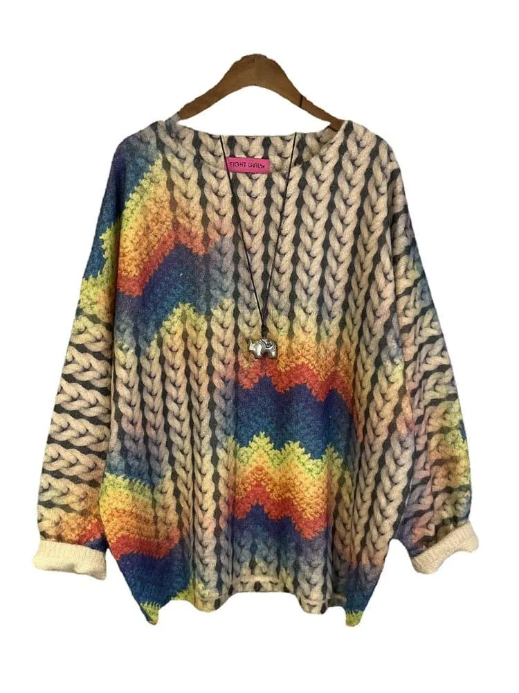 Harajuku Knitwear Printed Sweater