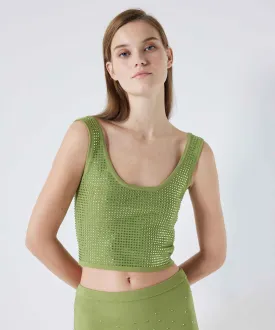 Ipekyol Hotfix Printed Crop Knitwear Green