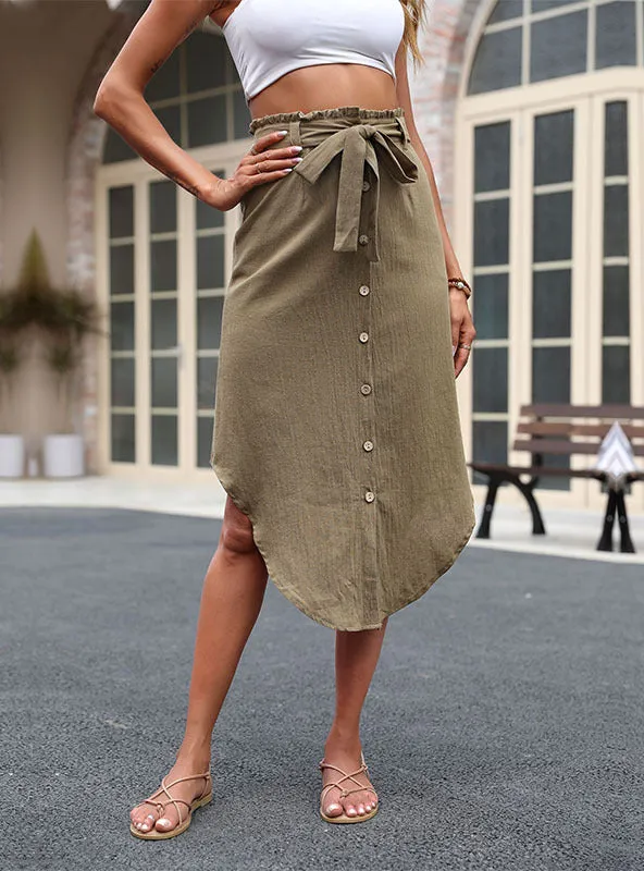 Irregular Cotton linen Lace-up Dress