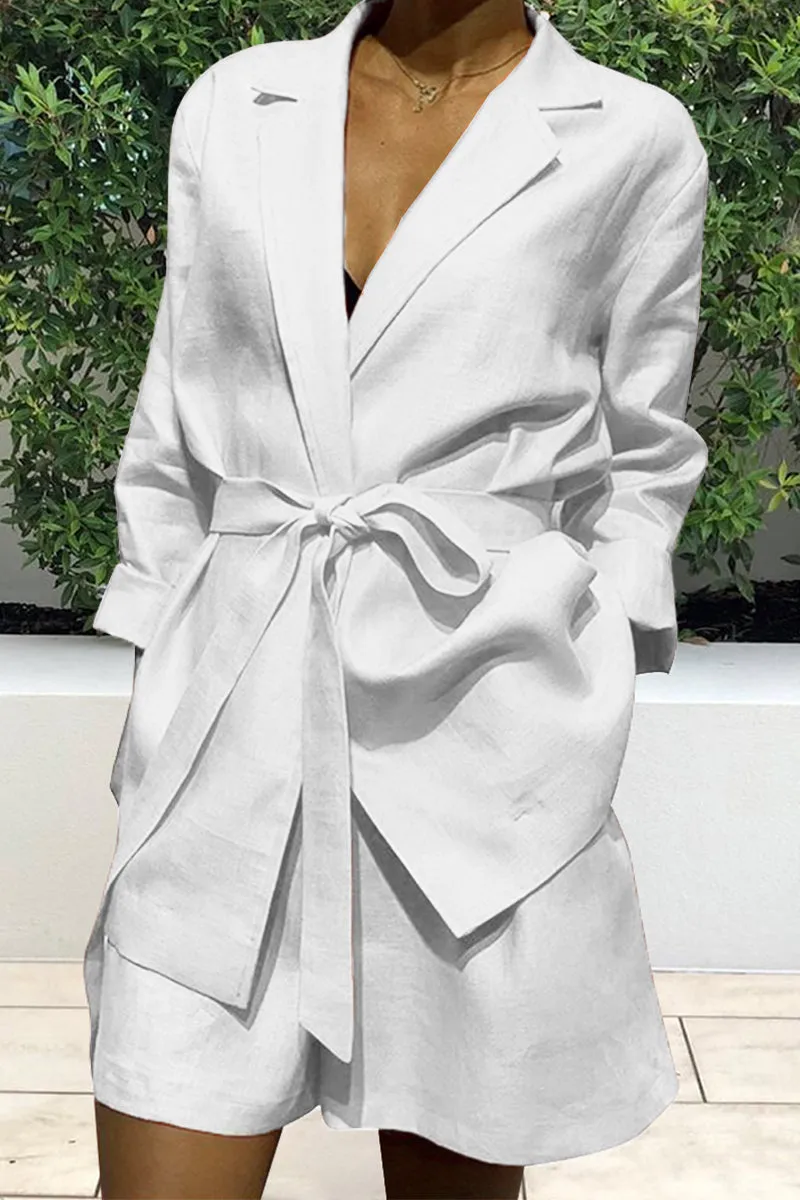 Ladies Solid Color Lace Up Fashion Two-piece Suit