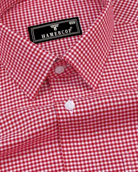 Lolo Blood Red With White Small Check Oxford Cotton Shirt