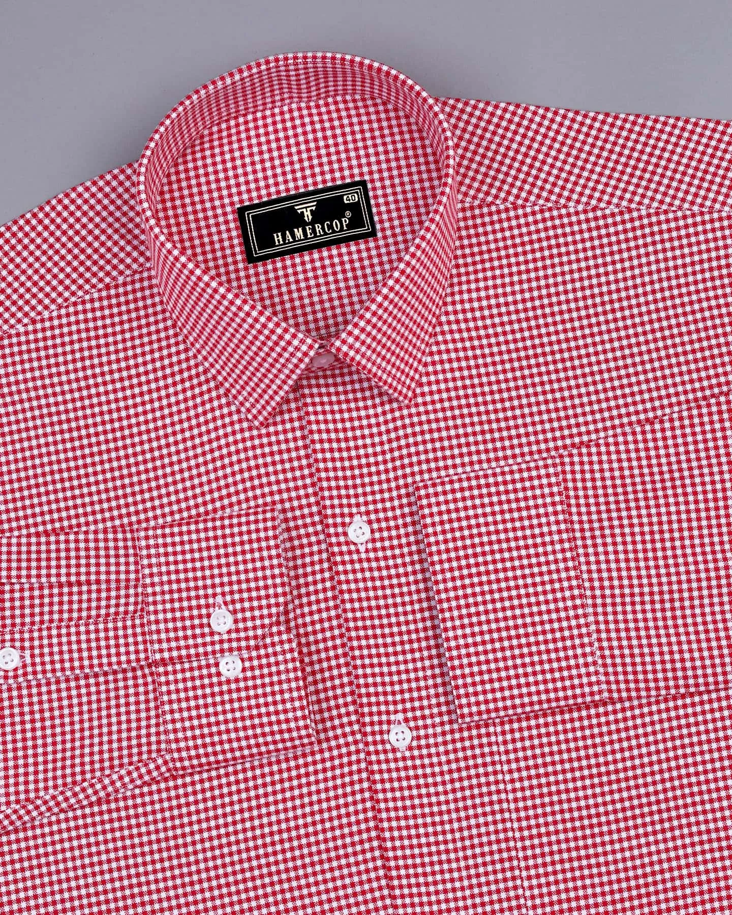 Lolo Blood Red With White Small Check Oxford Cotton Shirt