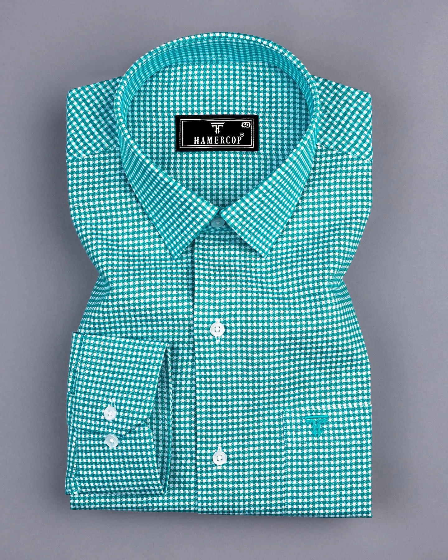 Lolo Rama Green With White Small Check Oxford Cotton Shirt