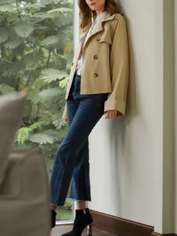Loose Buttoned Pockets Solid Color Notched Collar Trench Coats