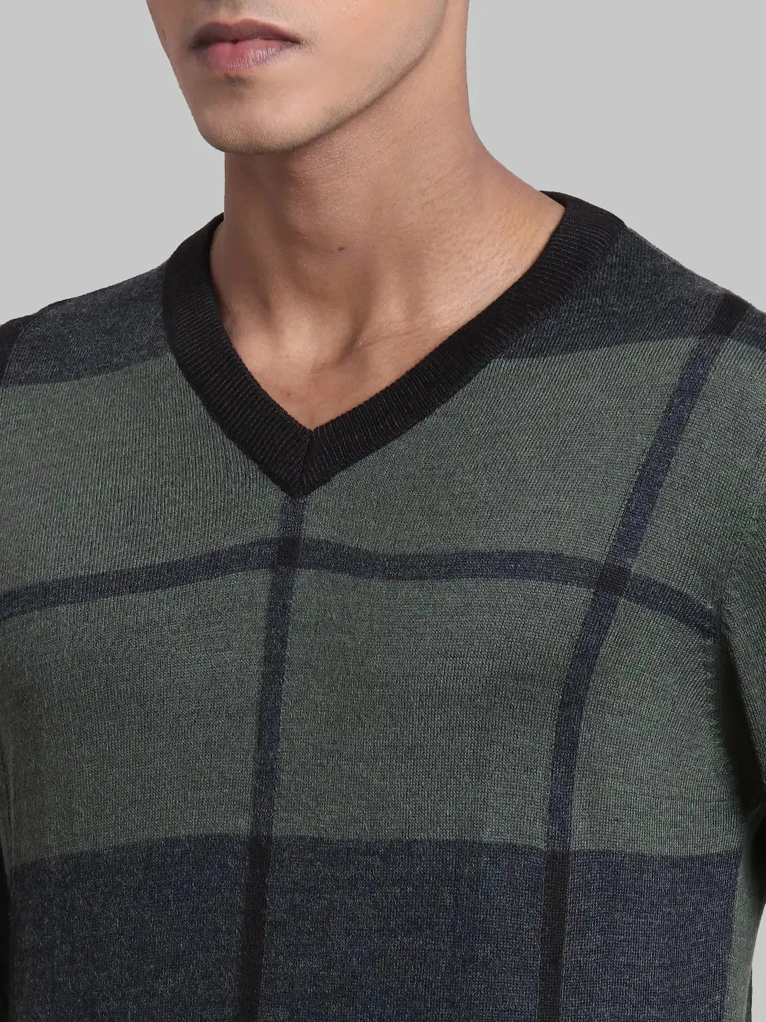 Men Green Structure Acrylic Blend Full Sleeve Sweaters