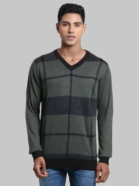 Men Green Structure Acrylic Blend Full Sleeve Sweaters