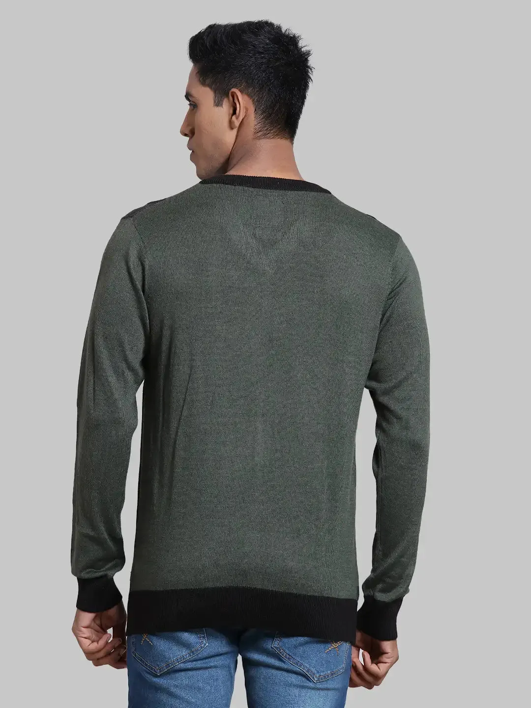 Men Green Structure Acrylic Blend Full Sleeve Sweaters